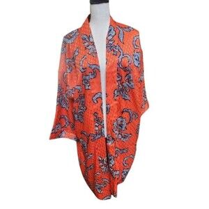 Chico's Orange Spice Orient Bliss Jacquard Kimono Sleeve Duster Jacket Size 8/10
